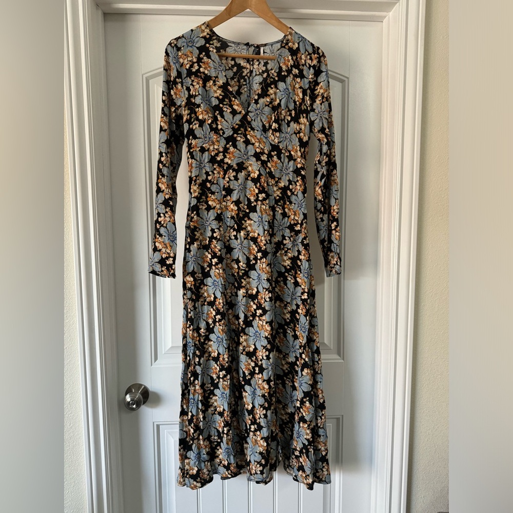 NWOT Free People Long Sleeve Floral Midi Dress Size 2